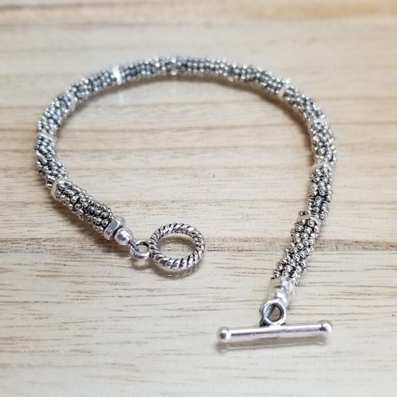 Ladies Beaded Silver Toggle Bracelet - Picture 9 of 12